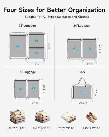 8 Pack Travel Vacuum Seal Bags with Rechargeable Electric Pump, 4 Sizes Space Saver Vacuum Storage Bags for Luggage, Suitcase & Home Organization, Reuseable Vacuum Seal Bags for Clothing
