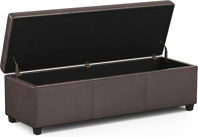 SIMPLIHOME Avalon 54 inch Wide Contemporary Rectangle Extra Large Storage Ottoman Bench in Distressed Brown Vegan Faux Leather, Assembled, for The Living Room, Entryway and Family Room
