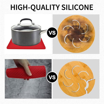 Silicone Trivets for Hot Pots and Pans, 4PCS Flexible Multipurpose Hot Pads Pot Holders, Heat Resistant Trivet Mats for Hot Dishes, Soft Non-Slip Silicone Mat for Kitchen Counter(Red)