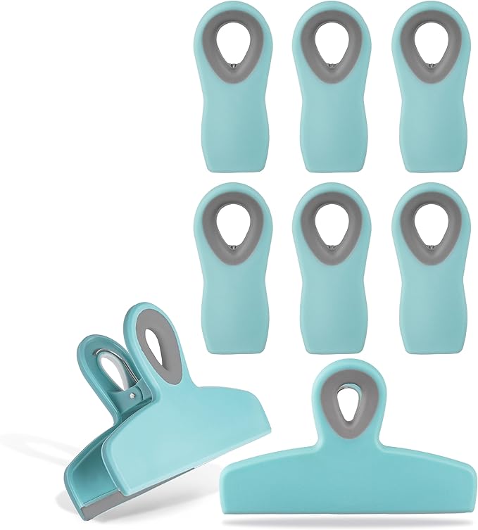 COOK WITH COLOR Bag Clips - Heavy Duty Chip Clip and Refrigerator Magnet Clips for Food Storage with Air Tight Seal Grip, Teal, Pack of 8