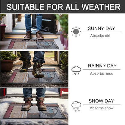 CHICHIC Welcome Door Mat 18x 30 Inch Front Doormat Outdoors for Home Entrance Outdoors Mat for Outside Entry Way Doormat Entry Rugs, Heavy Duty Non Slip Rubber Back Low Profile, Heart