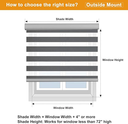 Persilux Custom Size Cordless Zebra Blinds for Windows Free-Stop Roller Windows Shades Dual Layer Light Control for Day and Night, Light Filtering Sheer Shades for Home and Bedroom Grey
