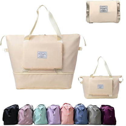 Large Capacity Foldable Travel Bag, Expandable lightweight Carry on Bag, Dry with Wet Separation Spor Duffel Bags