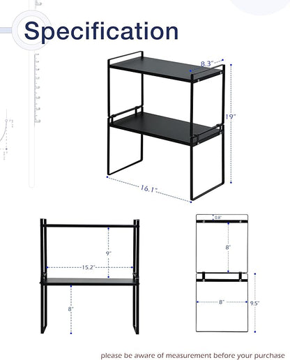 Nxconsu 2Pack Cabinet Shelves Stackable Organizer Rack Riser for Kitchen Cabinet Pantry Cupboard Counter Countertop Home Organization Storage Space Saver Heavy Duty Metal Nonslip Black Tall