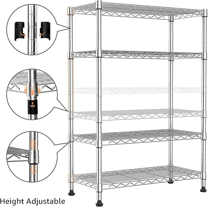 1000 lbs Storage Shelving Steel Heavy Duty 4-Tier Utility Shelving Unit Steel Organizer Wire Rack for Home,Kitchen,Office,Chrome (13.7" D x 29.5" W x 47.2" H)