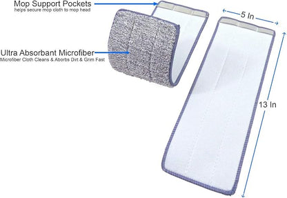 Bulletproof Microfiber Mop Replacement Heads - Washable Pads for Floor Cleaning Compatible with Tethys & Most 11” - 13” Flat Squeeze Mops for Wet/Dry Mopping, Sanitizing, and Scrubbing Hardwood
