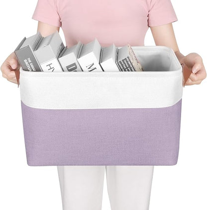 Univivi Large Fabric Storage Baskets Hard Bottom Organizer Bins for Shelves Organizing Foldable Storage Bins with PU Handles for Closet (Purple-4-Pack)