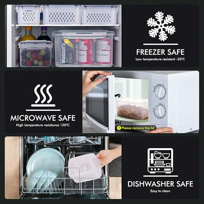 HOTEC 5-Pack Large Fruit Storage Container for Fridge Leak proof with Removable Colander, BPA Free Dishwasher & microwave safe Largest 4.15L