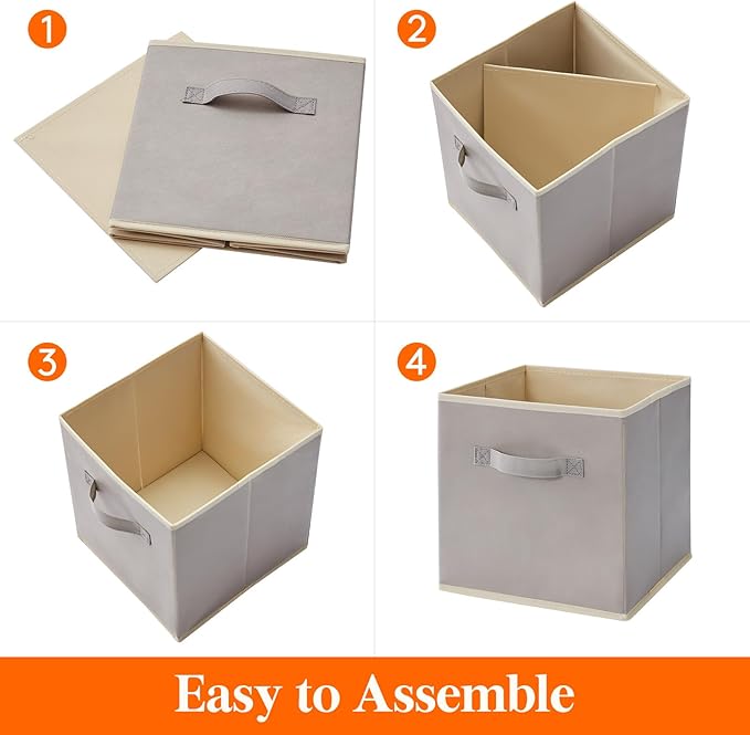 Lifewit 12 Packs Storage Cubes, 11 Inch Cube Storage Bins, Foldable Decorative Fabric Storage Baskets for Organizing Home Organizers with Handles for Shelves, Closet, Light Gray