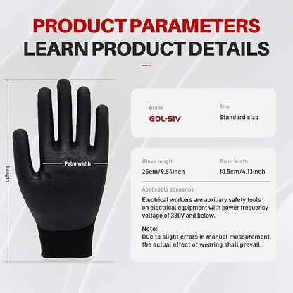 400V Electrician Gloves - Insulated Electrical Gloves For Electrician,Flame Retardant,Rubber Safety Non Slip Work Gloves,Low Voltage,Touch Screen (Black,Large)