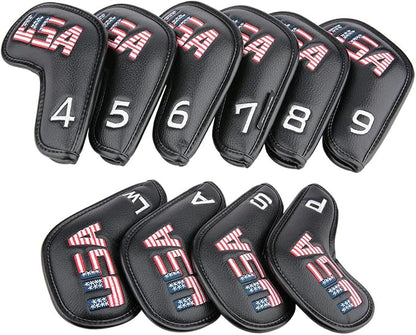 Golf Builder Black Leather USA Golf Club Iron Wedge Head Covers Fit All Brands