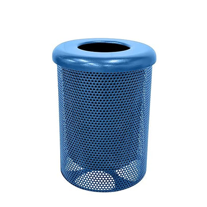 COATEDOUTDOORFURNITURE RFT-P-TXTLBL Heavy Duty Round Trash Receptacle with Flat Top, Liner Included, 32 Gallon, Textured Light Blue, Made in America