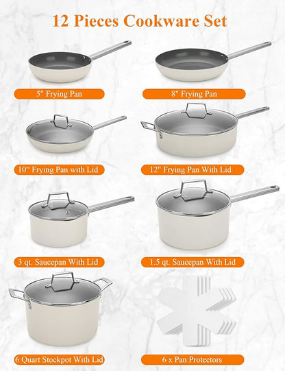 ChefRobot Nonstick Ceramic Cookware Set Healthy Pots And Pans Set Induction Kitchen Cookware sets Non Toxic Pots And Pan Set,PFOA ＆ PTFE Free (18 pcs)