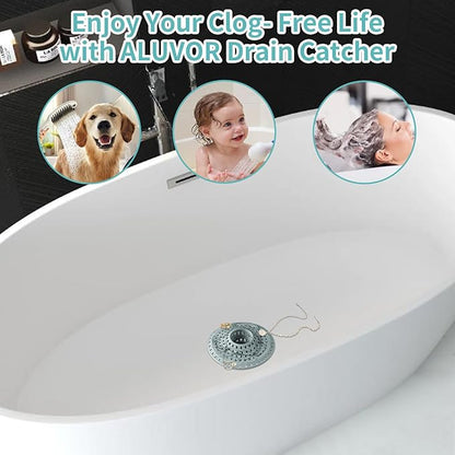 Shower Hair Drain Catcher, Silicone Bathtub Drain Hair Catcher Strainer, All-in-one Tub Hair Catcher Drain Protector for 1.48'' to 1.76'' Regular Drains, 3PCS/Greyish Blue