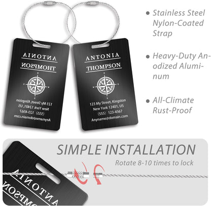 Personalized Luggage Tags for Suitcases (2/4/6/8 Pack) - Custom Engraved Metal Travel Tag, Customizable Pattern/Name/Text for Bags Backpacks Suitcases