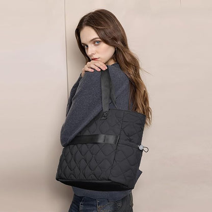 TOPEAST Tote Bag for Women, Large Puffer Tote Bag with Zipper, Lightweight Work Bags for Women, Quilted Bags for Nurse Travel