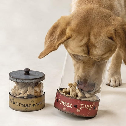 Primitives by Kathy Rustic Pet Tin Bins - Dog Food & Toy Storage Set, 'Toys & Beware of Wigglebutts' Themed Containers