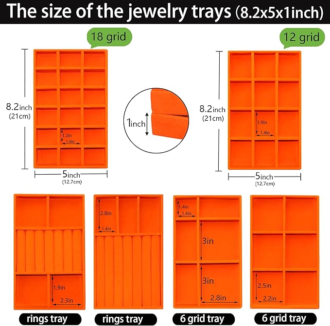 Jewelry Organizer Tray Stackable Velvet Jewelry Trays Drawer Inserts Earring Ring Necklace Organizer Display Case