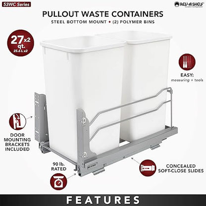 Rev-A-Shelf 53WC-1527SCDM-213 Double 27 Quart Pull-Out, Orion Gray