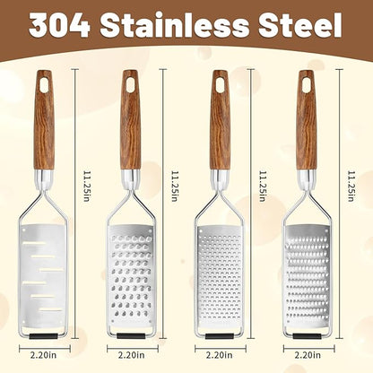 SHIKORI Stainless Steel & Wood Cheese Grater with Protective Cover - Modern, Brown