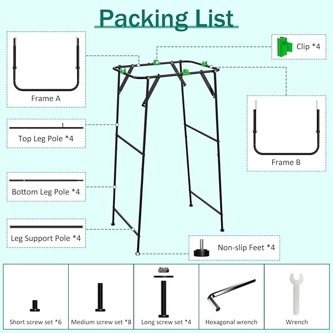 Foldable Trash Bag Holder Stand, Garden Garbage Bag Holder Frame Holds 30-55 Gallon Bags, Portable Leaf Bag Stand for Outdoor Yard Camping Garden Lawn Party Supplies