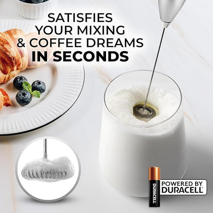 Zulay Kitchen Milk Frother Handheld Electric Whisk with AA Duracell Batteries – Durable Drink Mixer for Coffee, Lattes, Cappuccinos & More - Silver