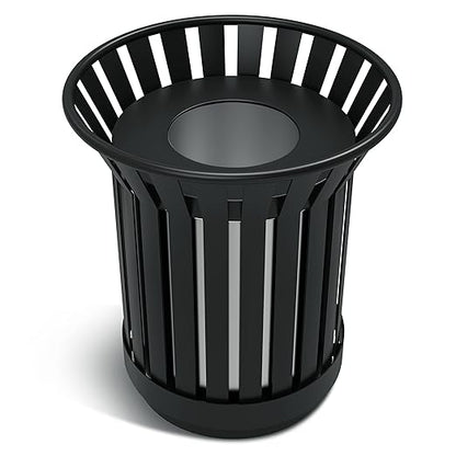 8Gallon Round Large Outdoor Trash Can, Heavy Duty Metal Slatted Garbage Can Outdoor, All Weather Resistant Commercial Garbage Cans, Waste Receptacle in Park, School, Beach, Patio (Black, Medium)