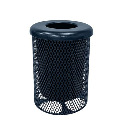 COATEDOUTDOORFURNITURE RFT-DBL Heavy Duty 32 Gallon Round Trash Receptacle, Liner Included, Dark Blue with Flat Top, Made in America