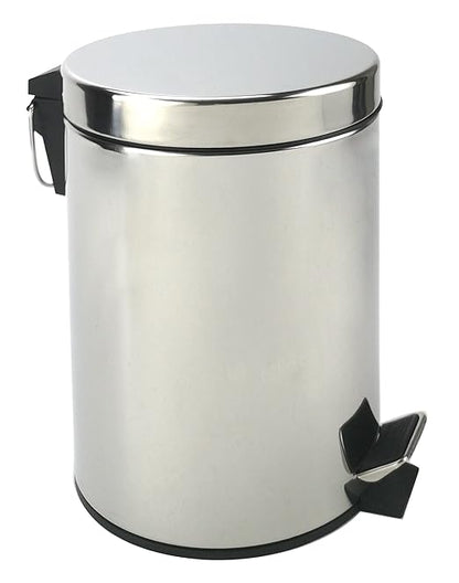 Stainless Steel Small Trash Can with Lid & Step Pedal - 5 Liters/1.3 Gallon Soft Close Waste Basket with Removeable Inner Bucket - Garbage Can for Bathroom, Bedroom, Kitchen & Office (Chrome)