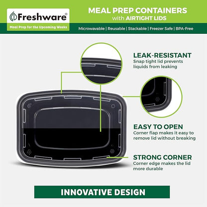 Freshware Meal Prep Containers [50 Pack] 1 Compartment Food Storage Containers with Lids, Bento Box, BPA Free, Stackable, Microwave/Dishwasher/Freezer Safe (16 oz)