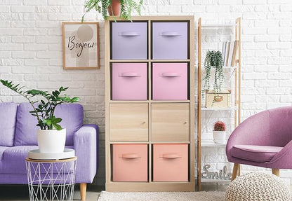 Sorbus Storage Cubes - 11" Foldable Storage Bins with Handle for Nursery, Playroom, Closet Organizers and Storage - 6 Fabric Shelf Basket for Toys, Books, Clothes - Orange Purple & Pink Storage Cubes