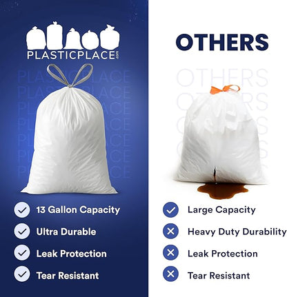 Plasticplace 6 Gallon Trash Bags White Drawstring Garbage Can Liners, 17” x 20”, 100 Count, for Bathroom Kitchen Office Car Small Trash Bags, Leak-Proof & Tear-Resistant