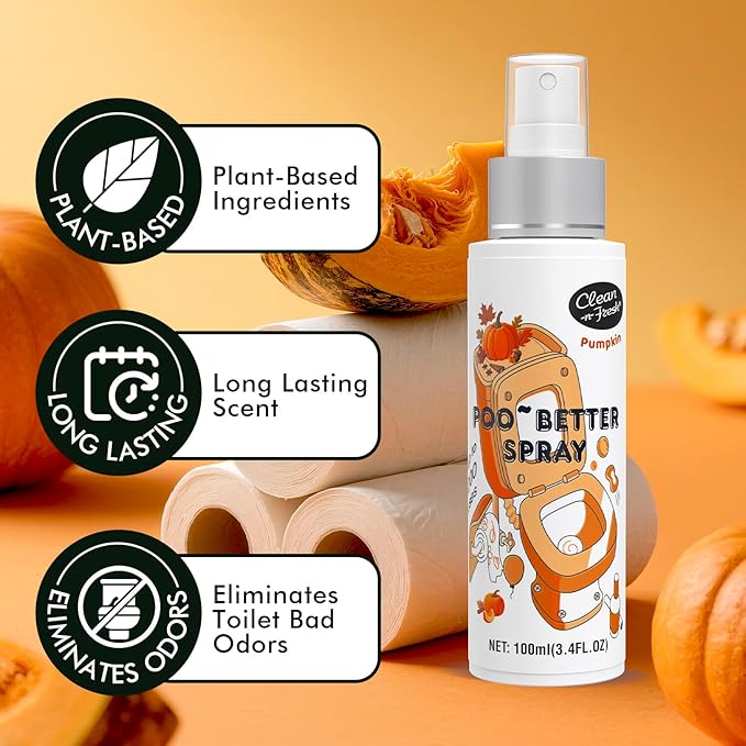 Clean-n-Fresh Toilet Spray 6.8 Fl.Oz, Pumpkin, Bathroom Air Fresheners Spray, Eliminates Bathroom Toilet Odor, for Home or Work, Pumpkin, Cinnamon & Vanilla Scent