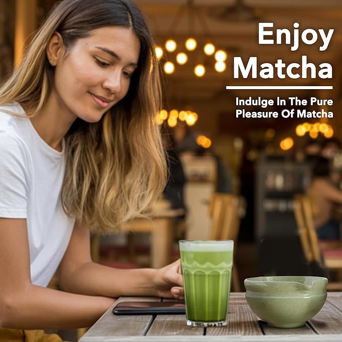 Matcha Whisk Set, Perfect Matcha Kit for Matcha Lovers Includes Ceramic Bowl, Bamboo Whisk, Holder, Scoop, Sifter & Cloth - 7 Pcs Matcha Kit