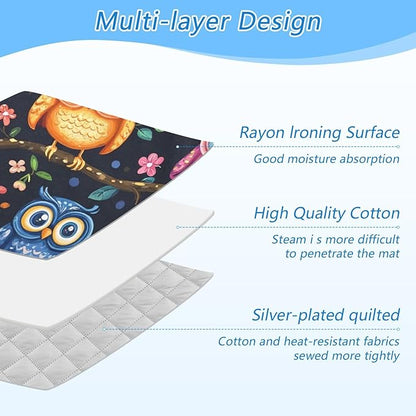 Ironing Mat Portable Ironing Pad Ironing Blanket for Table Top Heat Resistance Double-Side Using Travel Large 47.2 x 27.6 Inch Foldable Lightweight Vibrant Owls Branches Flowers Spring