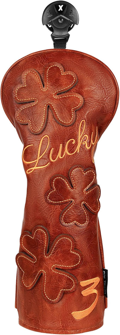 Golf Headcovers Golf Club Head Covers Four Leaf Clover Good Luck Charm - Clover Style Premium Leather Driver Fairway(FW) Wood Hybrid(UT) with Number Tags