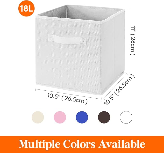 Lifewit 12 Packs Storage Cubes, 11 Inch Cube Storage Bins, Foldable Decorative Fabric Storage Baskets for Organizing Home Organizers with Handles for Shelves, Closet, White