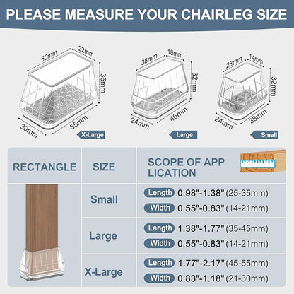 24PCS Rectangular Chair Leg Floor Protectors for Hardwood Floors, Thicken Rubber Chair Leg Cap Covers, Non Slip Furniture Leg Pads to Protect Wood Tile Floors from Scratches and Reduce Noise