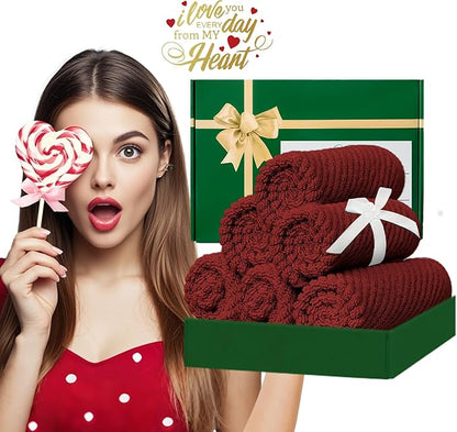 VOOVA & MOVAS Red Washcloths, 6PC 13"x13" - 100% Cotton | Quick Dry | Lightweight | Thick | Soft | Absorbent, Bath Hand Towels Set for Face & Body, Face Towels for Bathroom, Towel Gift Set, Burgundy