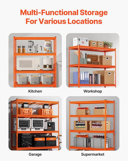 VEVOR Storage Shelves, 2500 lbs, 5 Tier Heavy Duty Garage Shelving, 18" D x 48" W x 72" H Adjustable Metal Shelves for Industrial Shelving Unit Utility Shelf, for Kitchen, Warehouse, Basement, Orange