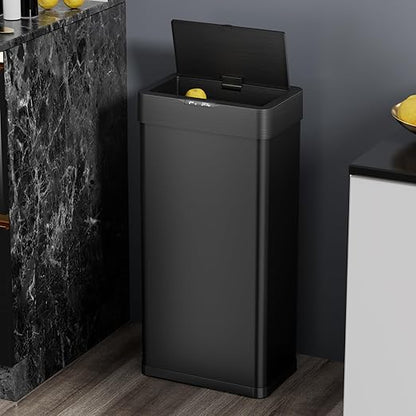 TLSUNNY 18.5 Gallon Motion Sensor Trash Can,Touchless Automatic Garbage Can,Brushed Stainless Steel Smart Bin,with Bag Holder,Soft Close Lid,for Kitchen,Office,RV,Bedroom,Living Room (Black, 70L)
