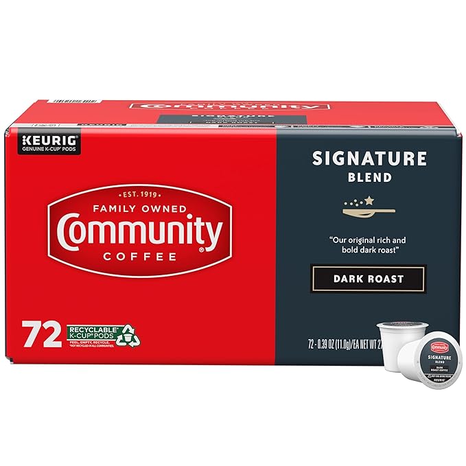 Community Coffee Signature Blend 72 Count Coffee Pods, Dark Roast, Compatible with Keurig 2.0 K-Cup Brewers, Box of 72 Pods (Pack of 1)