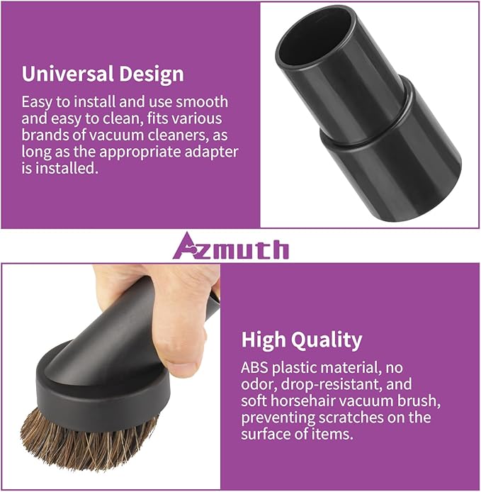 4 Pcs 25mm Horsehair Round Brush Vacuum Brush Attachment with 1-1/4 to 1-3/8 inch Hose Adapter for 1.25 inch/32mm Inner Diameter Vacuum Cleaner, Vacuum Attachment for Most Household Vacuum Cleaners