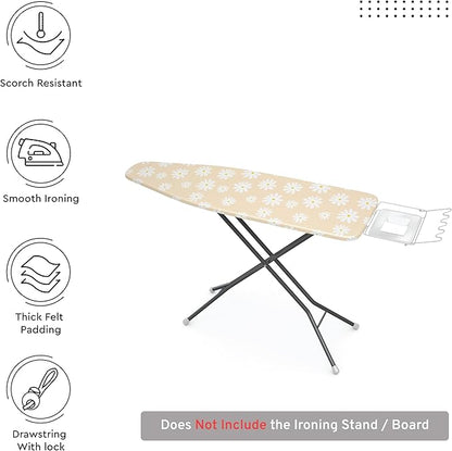 Encasa XO Ironing Board Cover and Pad 57"x22" - Thick 3mm Felt Padding, Drawstring Tightening & Lock, Easy Fit, Scorch & Stain Resistant, Fits X-Large Ironing Board - Daisy Beige