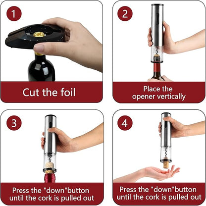 Electric Wine Opener Set, Cordless Electric Corkscrew Wine Opener, Premium Wine Gifts Box with Automatic Wine Openers, Foil Cutter, Foil Cutter, Wine Aerator, Vacuum Pump, 4 Stoppers, Rechargeable
