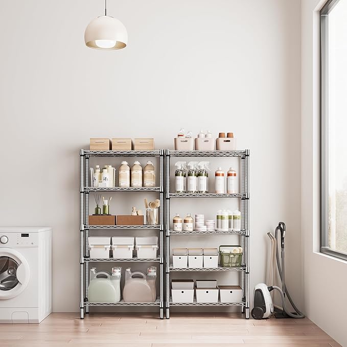 1250 lbs 5 Tier Shelf Metal Storage Shelves Shelving Wire Rack Heavy Duty Closet Organizers for Garage Kitchen Bathroom Laundry Chrome 13.8" D x 29.5" W x 59.5" H