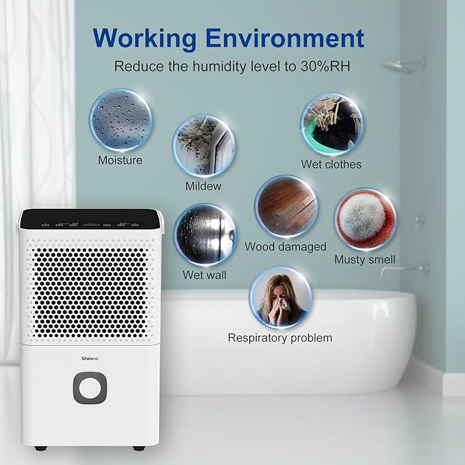 Shinco 30 Pints Dehumidifier for Home and Basements, 1500 Sq.Ft Dehumidifiers with Drain Hose, Auto or Manual Drainage, Auto Defrost, Quietly Remove Moisture, Activated Carbon Filter, 24HR Timer