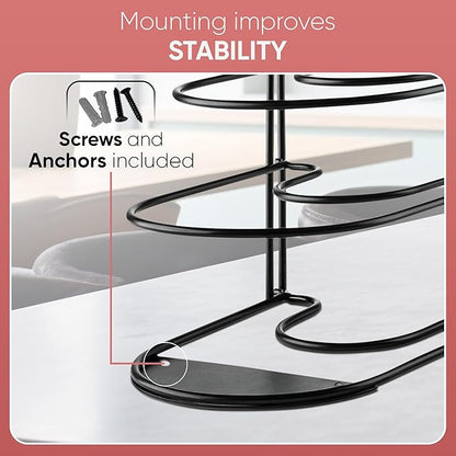 Heavy-Duty Pots and Pans Organizer | 5-Tier Cookware & Lid Storage Rack | Free-Standing or Wall-Mount | Kitchen Organizer for Cast Iron Skillets, Pots, Frying Pans, Lids | Black