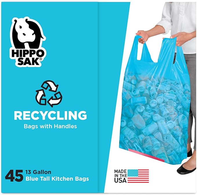 Hippo Sak 13 Gallon Blue Recycling Bags with Handles