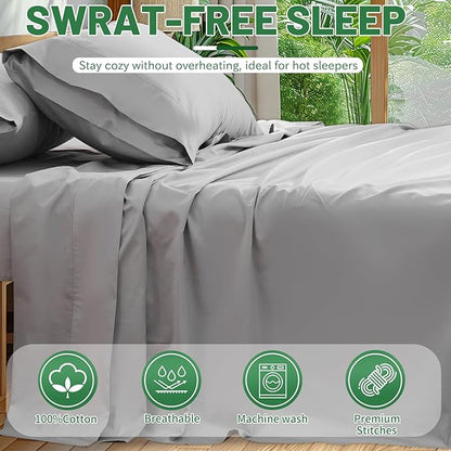 Extra Deep Pocket King Sheets 18-24 Inch 1000 Thread Count 100% Egyptian Cotton Sateen Weave Soft Breathable 4 Pieces（King，Grey）